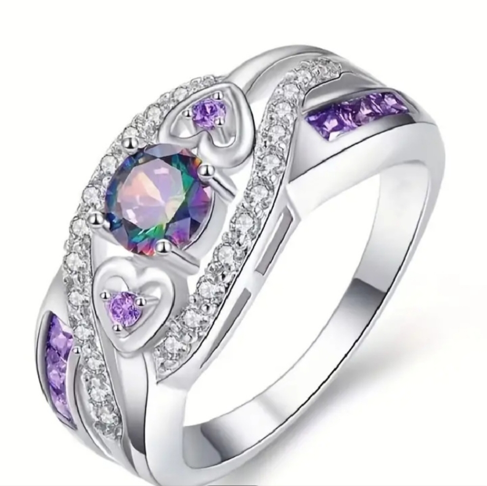 Sterling silver zirconium Light purple lady's ring